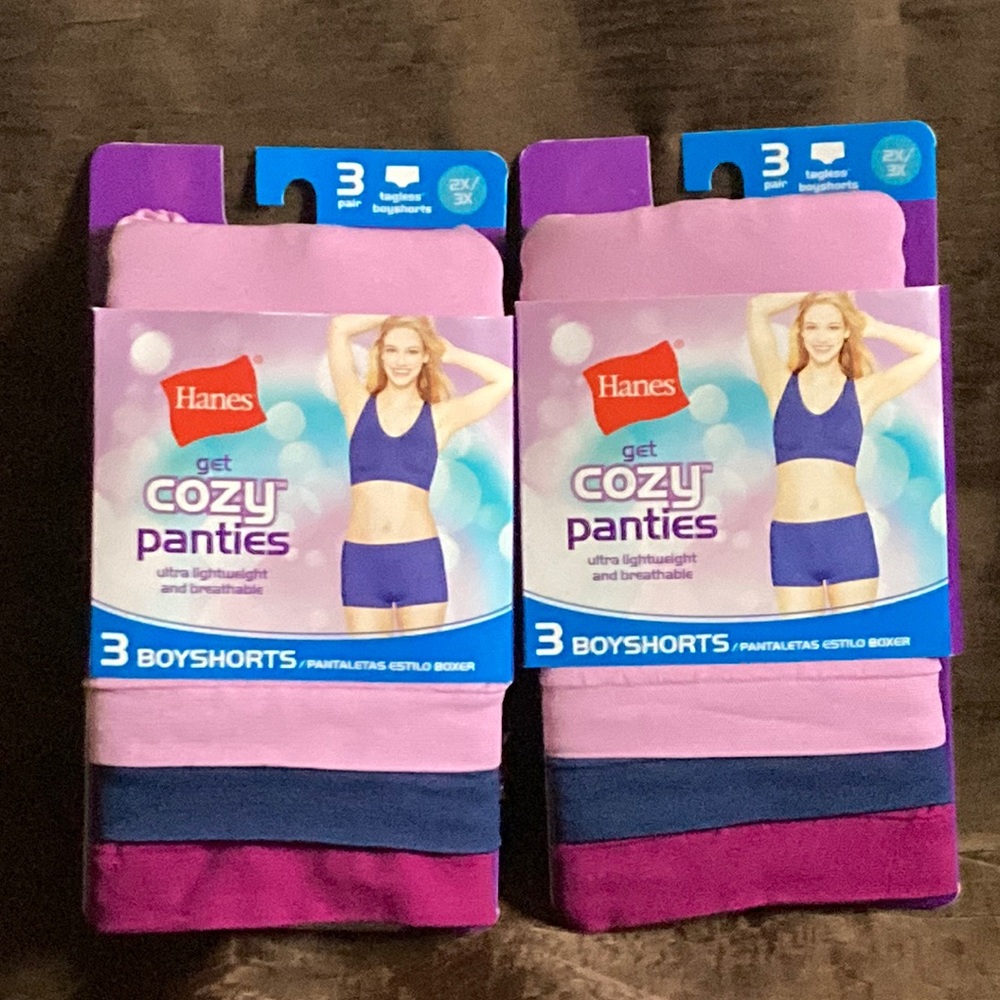 NWT Lot of 2 packages Hanes Get Cozy Panties Boyshorts 3 per pack 2X/3X L/XL NEW